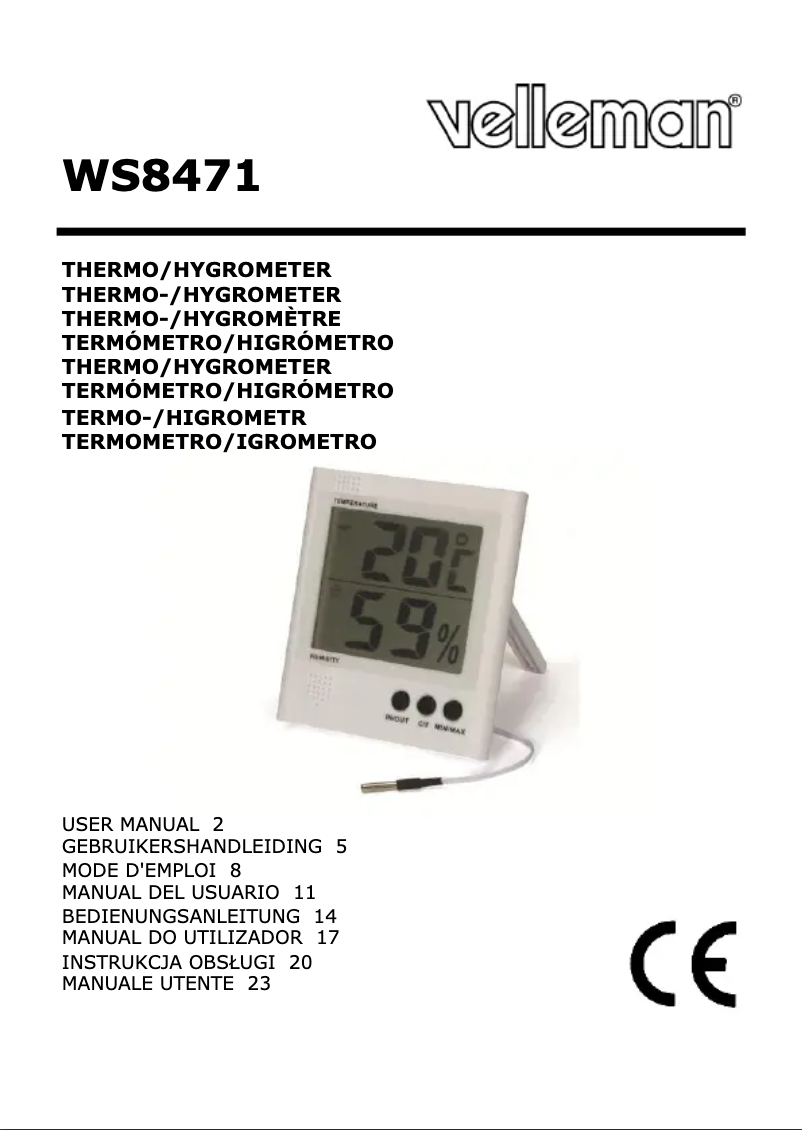 Page 1 de la notice Manuel utilisateur Velleman WS8471