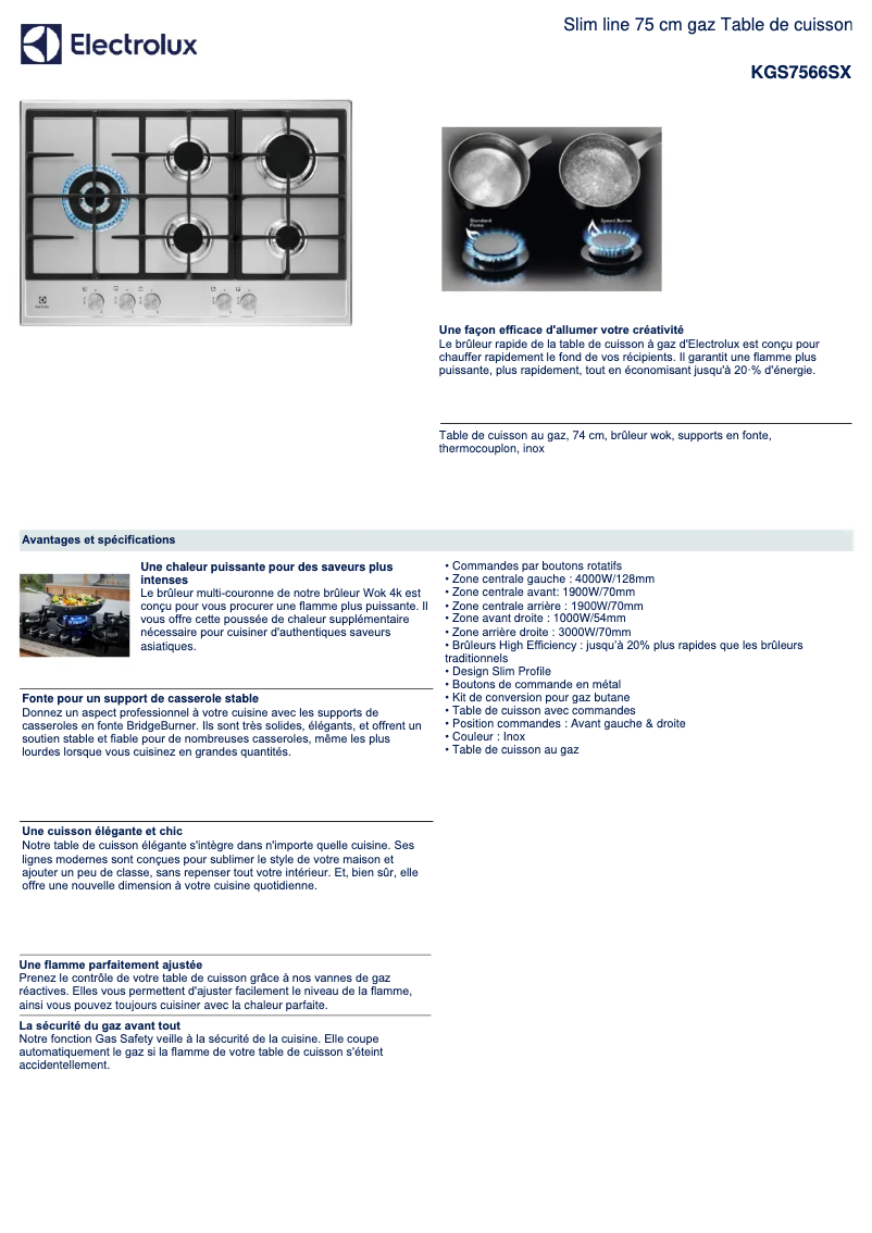 Page 1 de la notice Fiche technique Electrolux KGS7566SX