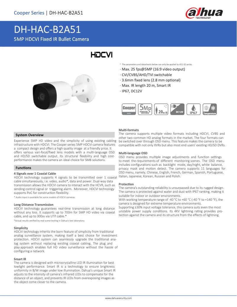 Page 1 de la notice Fiche technique Dahua Technology HAC-B2A51