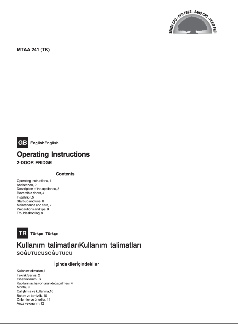 Page n°1 - Manuel utilisateur Hotpoint MTAA 241 V (TK)