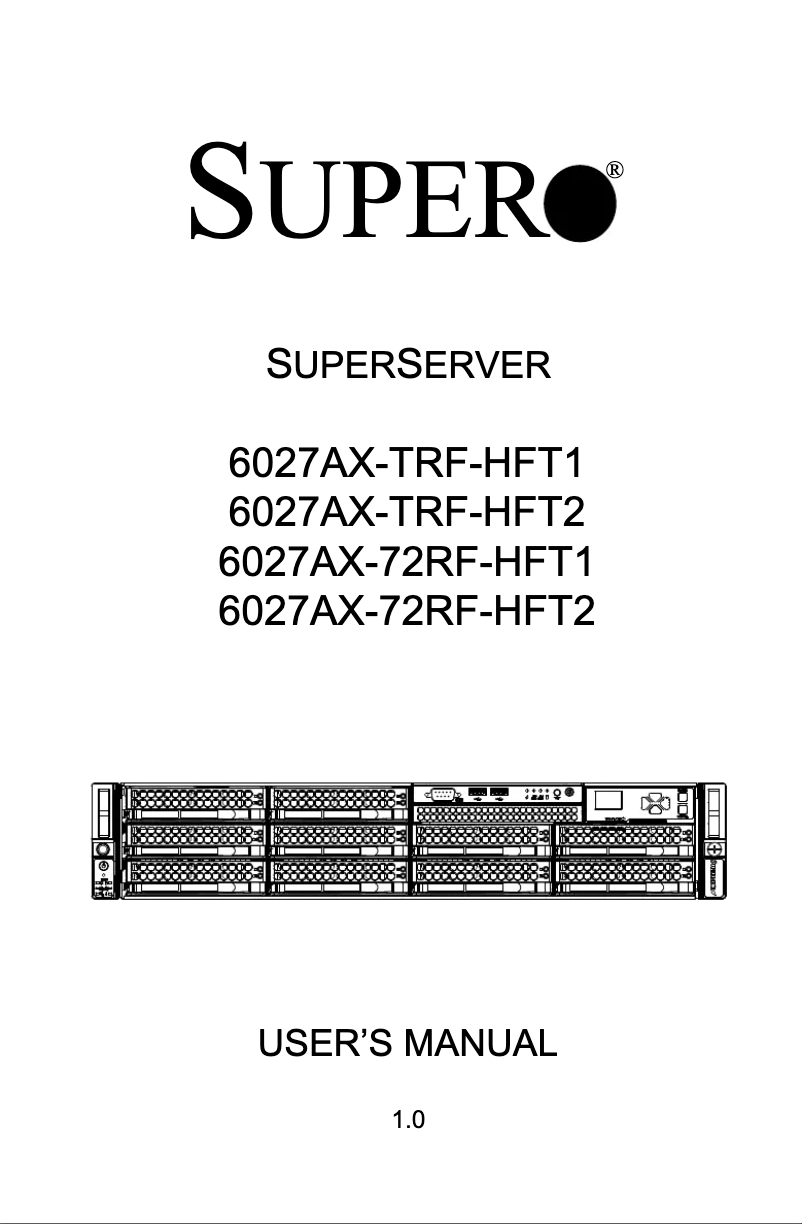 Page 1 de la notice Manuel utilisateur Supermicro SuperServer 6027AX-TRF-HFT1