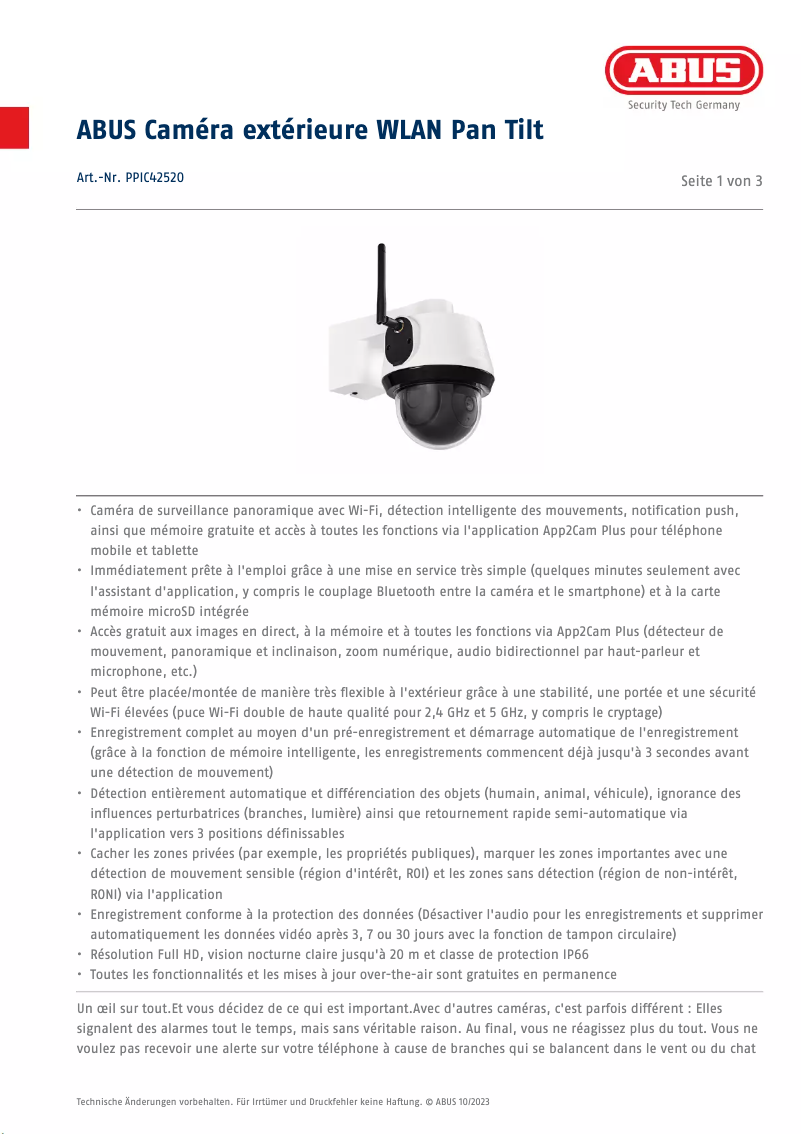 Page n°1 - Fiche technique Abus PPIC42520