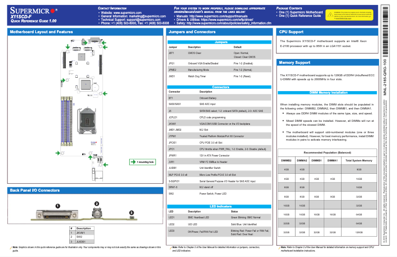 Page 1 de la notice Guide de démarrage rapide Supermicro X11SCD-F