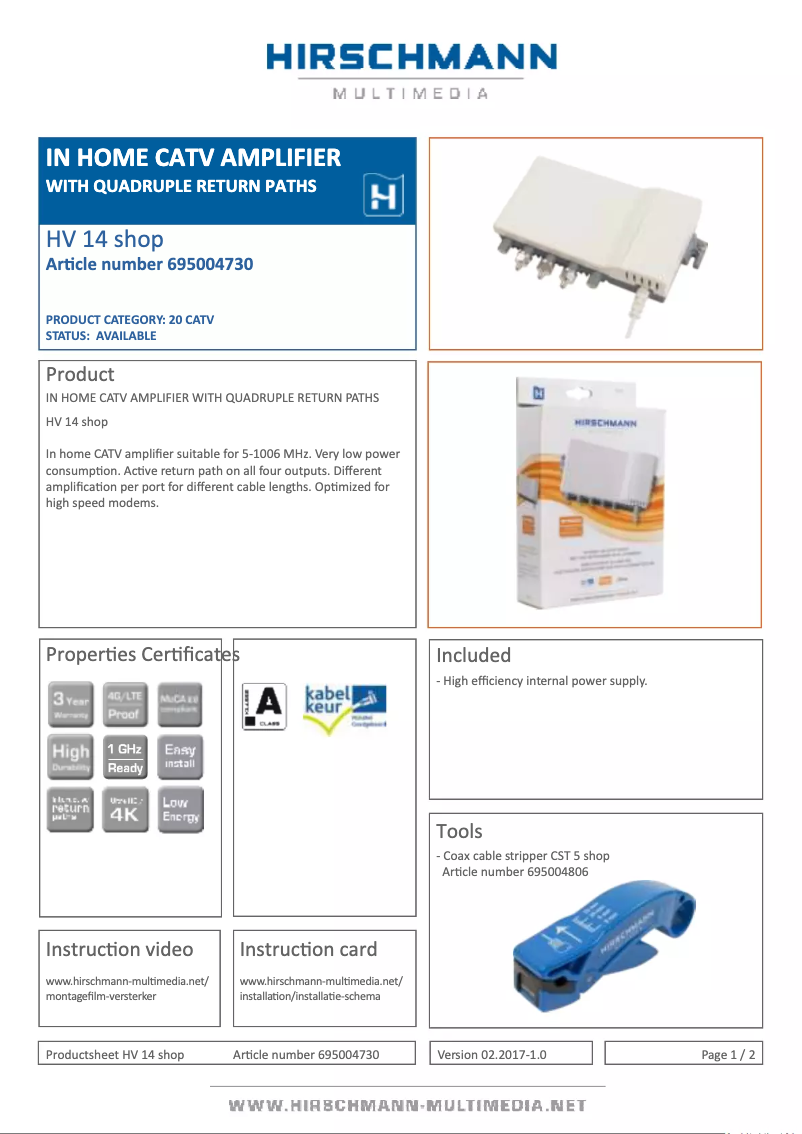 Image de la première page du manuel de l'appareil HV 14 shop