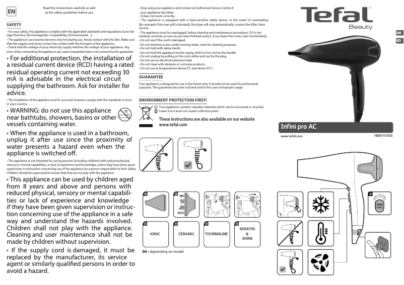 Page n°1 - Manuel utilisateur Tefal Infini Pro AC HV8730