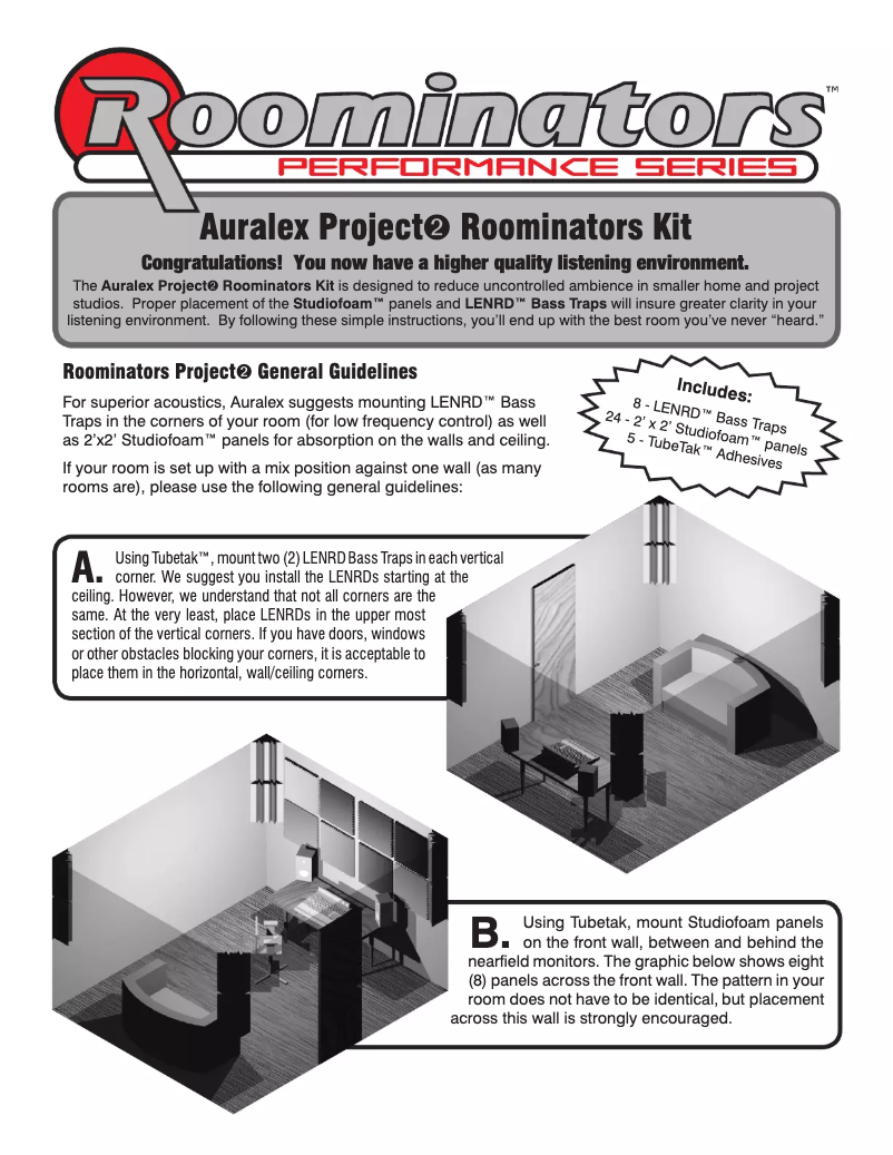 Page n°1 - Manuel utilisateur Auralex Roominators Project 2