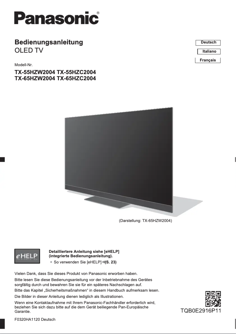 Page 1 de la notice Guide de démarrage rapide Panasonic TX-55HZW2004