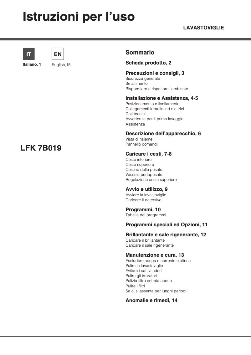 Image de la première page du manuel de l'appareil LFK7B019