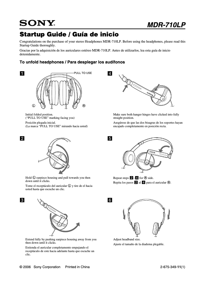 Page n°1 - Guide d'installation Sony MDR-710LP