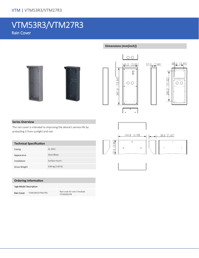 Page 1 de la notice Manuel utilisateur Dahua Technology VTM27R3