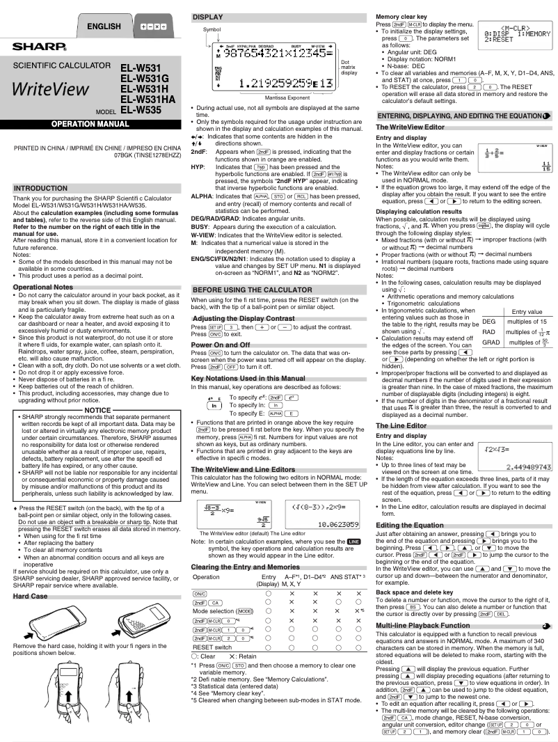 Page n°1 - Manuel utilisateur Sharp EL-W535XBSL