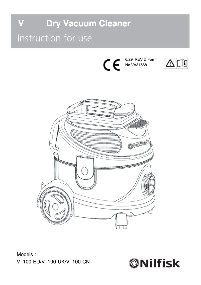 Page 1 de la notice Manuel utilisateur Nilfisk VP100