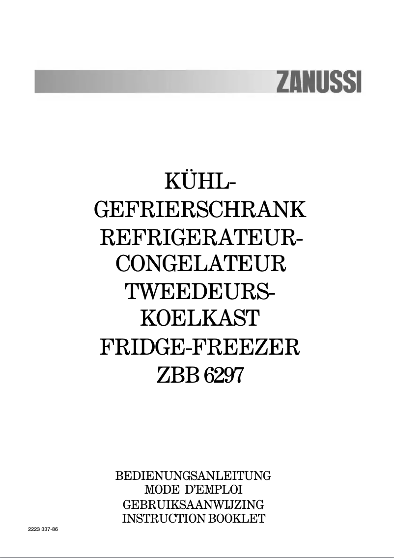 Page n°1 - Manuel utilisateur Zanussi ZBB6297