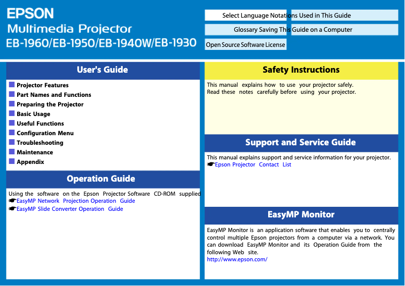 Page 1 de la notice Manuel utilisateur Epson EB-1940W