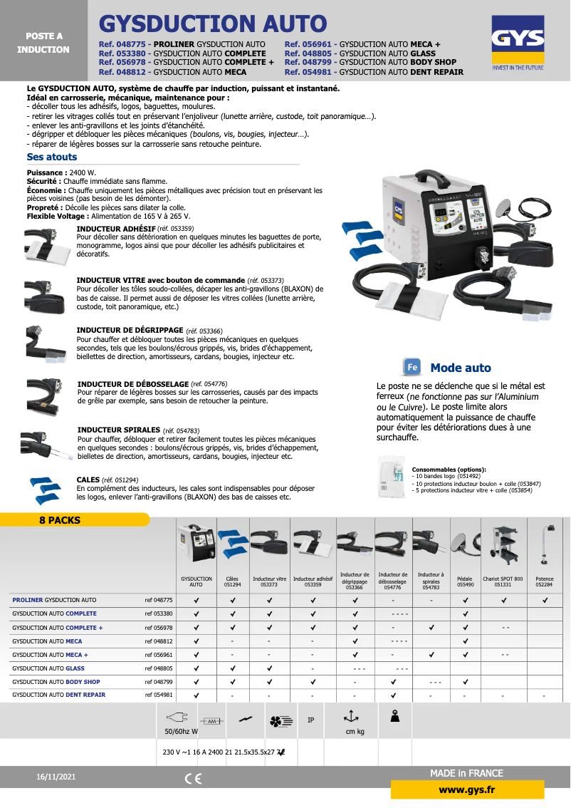 Página 1 del manual Ficha técnica GYS Gysduction Auto