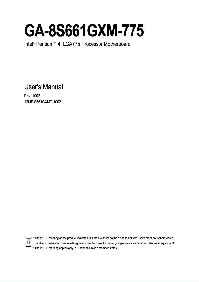 Page n°1 - Manuel utilisateur Gigabyte GA-8S661GXM-775