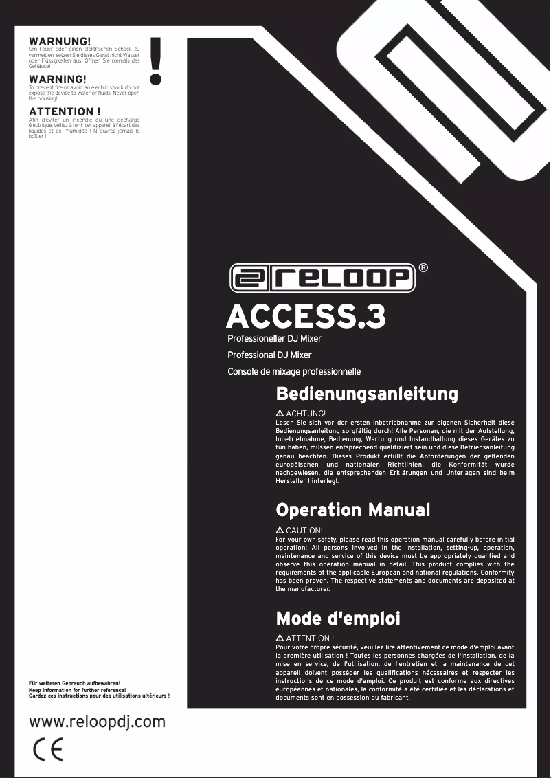 Page n°1 - Manuel utilisateur Reloop Access 3 mengpaneel