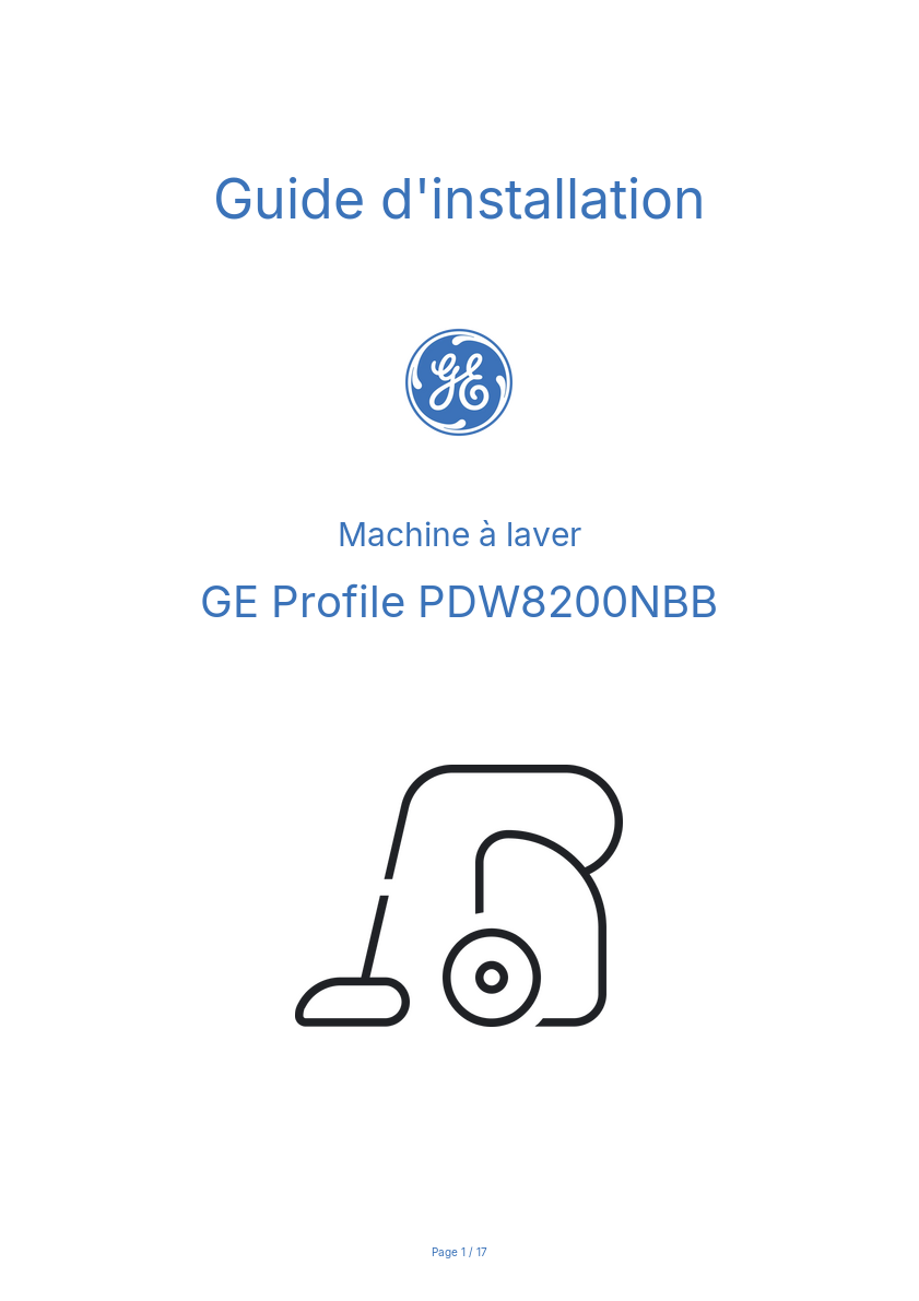 Page n°1 - Guide d'installation GE Profile PDW8200NBB