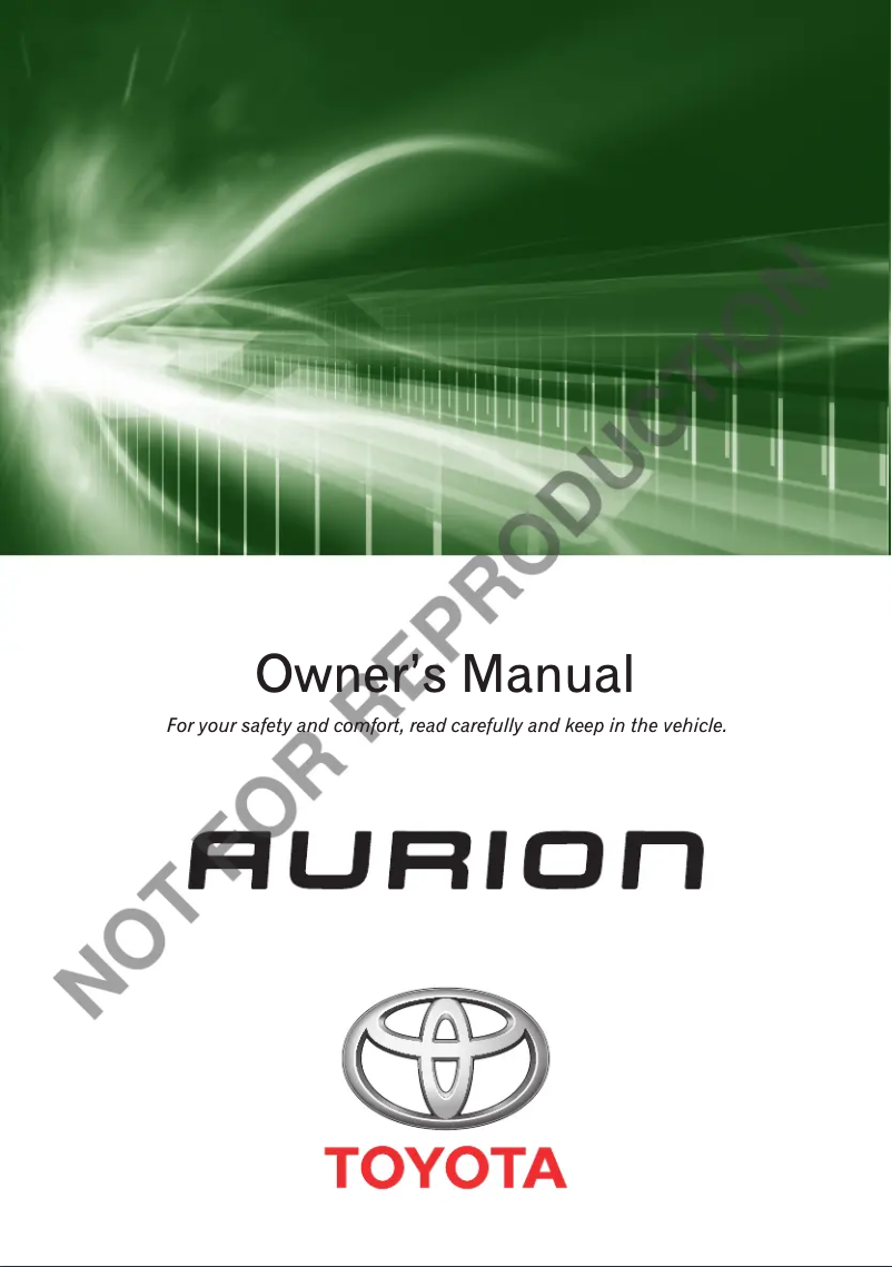 Page 1 de la notice Manuel utilisateur Toyota Aurion (2016)