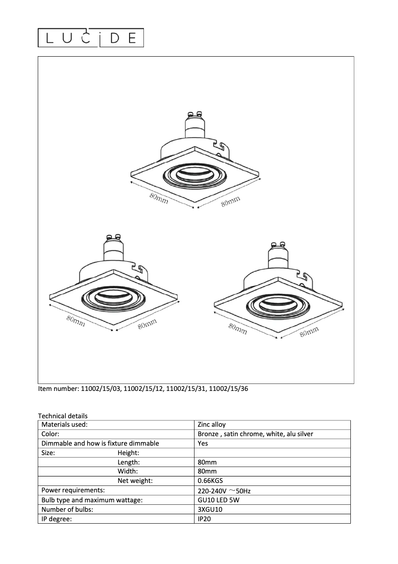 Page 1 de la notice Manuel utilisateur Lucide Focus 11002/15/03