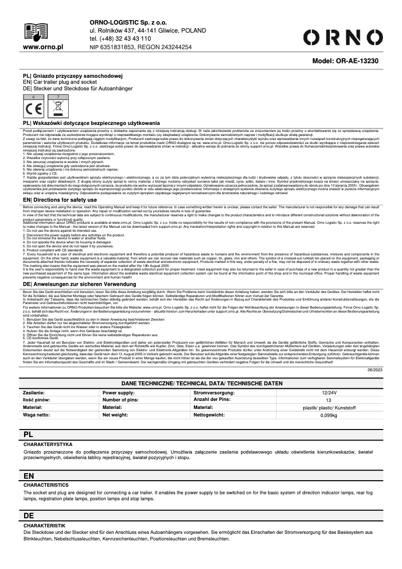 Image de la première page du manuel de l'appareil OR-AE-13230