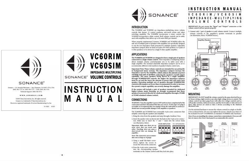 Page 1 de la notice Manuel utilisateur Sonance VC60SIM