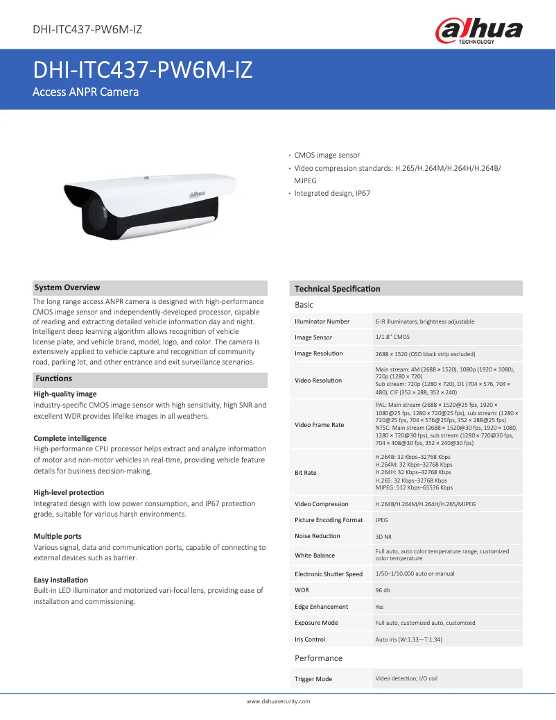 Page n°1 - Fiche technique Dahua Technology ITC437-PW6M-IZ