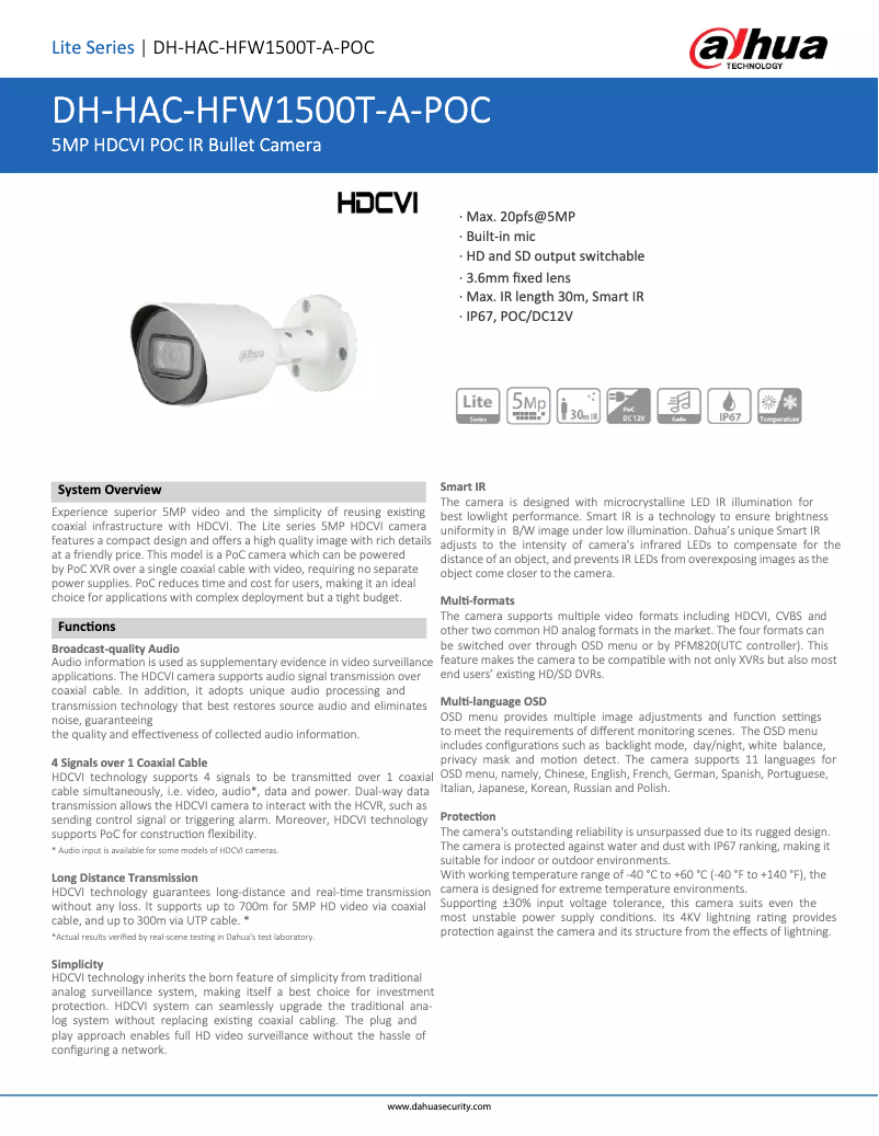 Image de la première page du manuel de l'appareil HAC-HFW1500T-A-POC