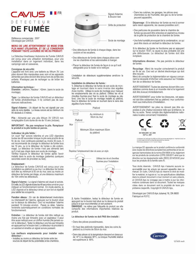 Page 1 de la notice Manuel utilisateur Cavius 2007