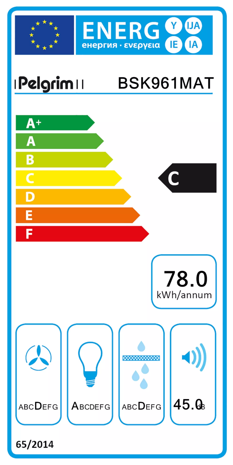 Page 1 de la notice Label énergétique Pelgrim BSK961MAT
