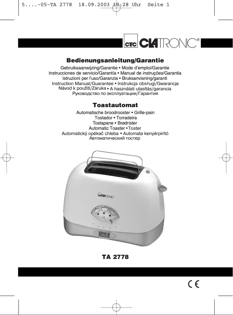 Page 1 de la notice Manuel utilisateur Clatronic TA2778