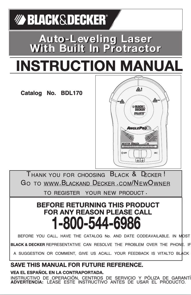 Page n°1 - Manuel utilisateur Black & Decker BDL170