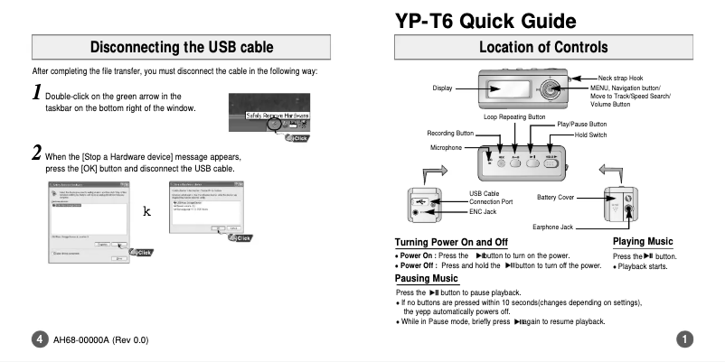 Page 1 de la notice Manuel utilisateur Samsung YP-T6
