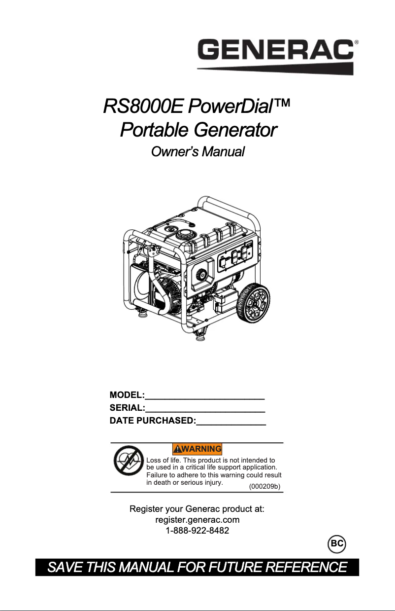 Page n°1 - Manuel utilisateur Generac RS8000E