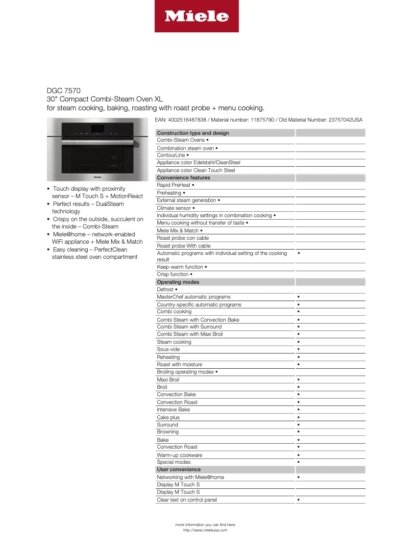 Page n°1 - Fiche technique Miele DGC 7570