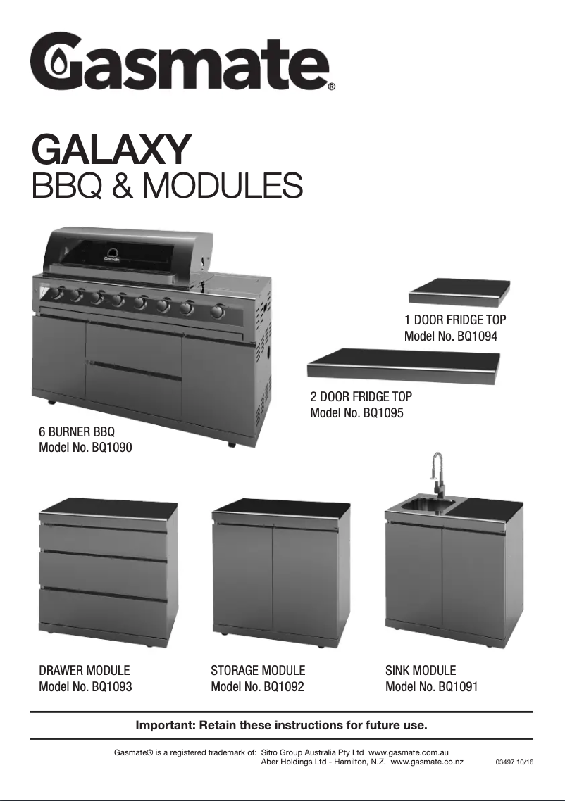 Page n°1 - Guide d'installation Gasmate Galaxy BQ1090