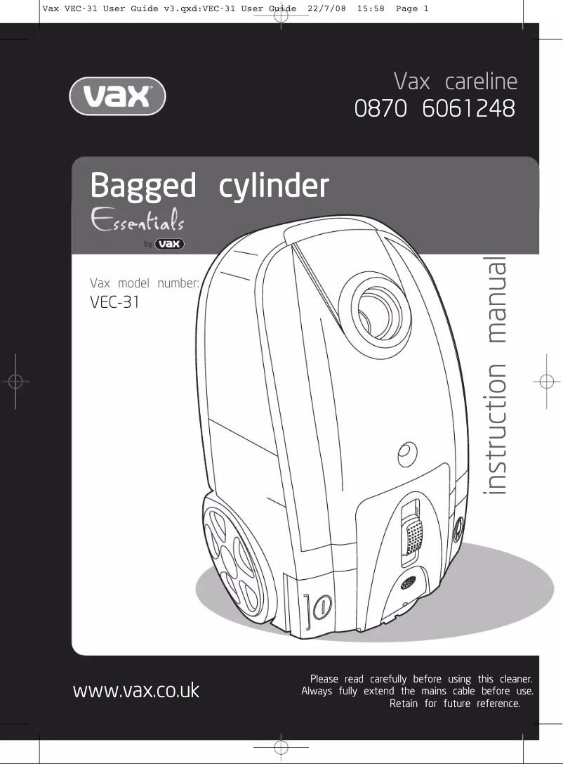 Página 1 del manual Manual de usuario Vax Essentials VEC-31