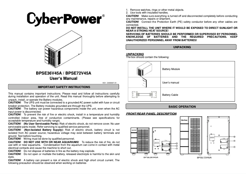 Page n°1 - Manuel utilisateur CyberPower BPSE72V45A