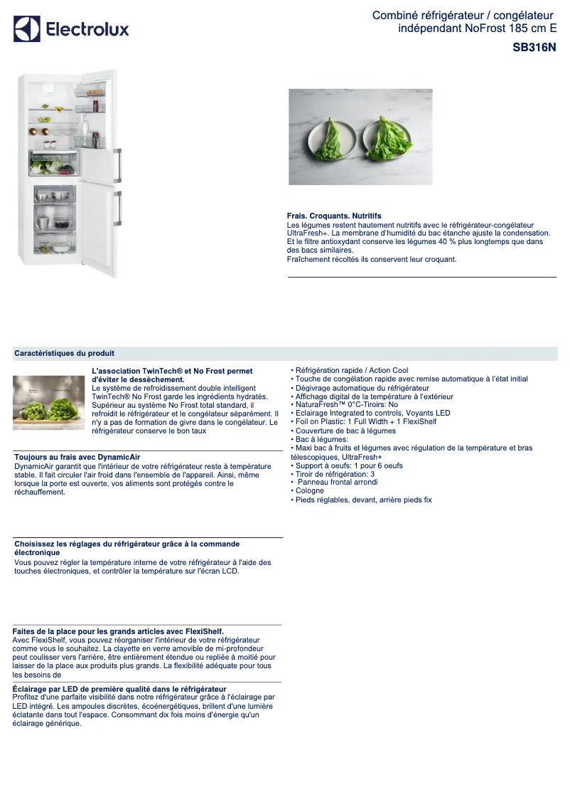 Página 1 del manual Ficha técnica Electrolux SB316N