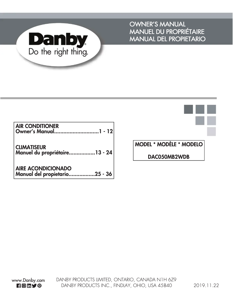 Page 1 of the manual User Manual Danby DAC050MB2WDB