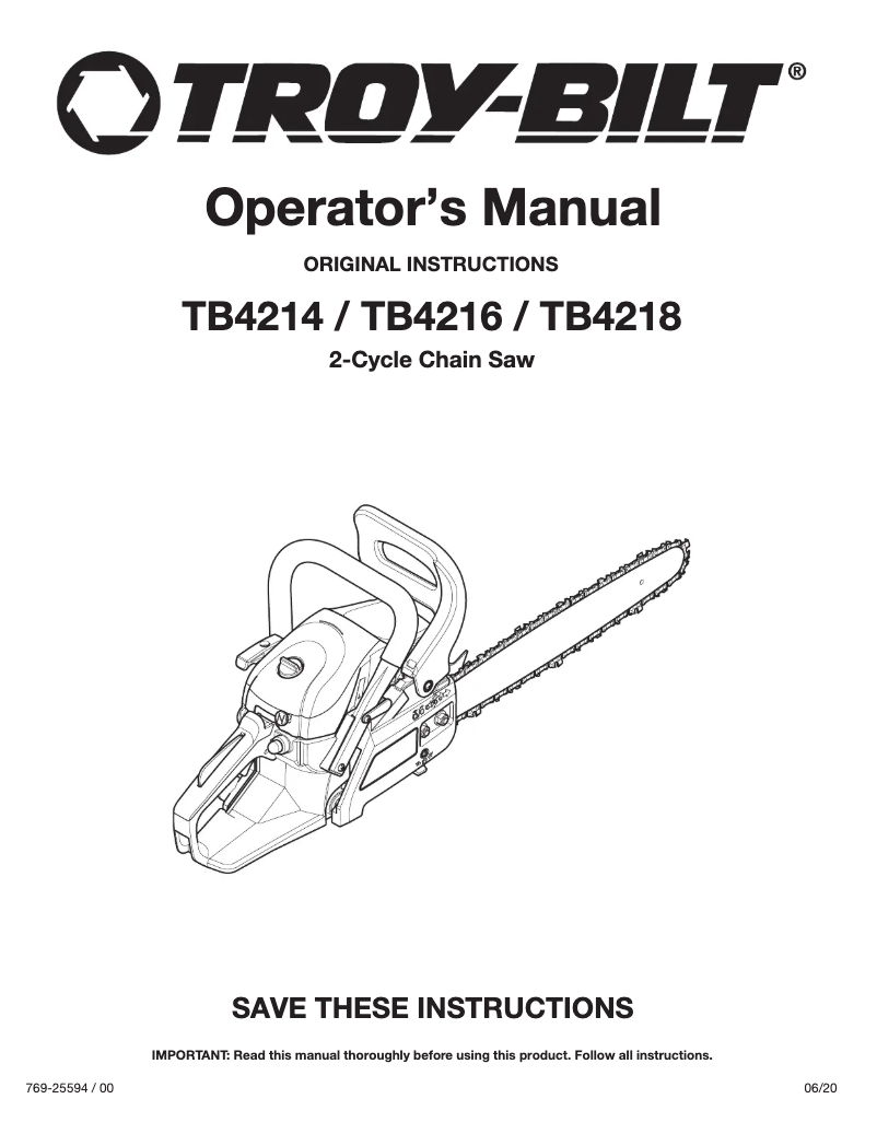 Page 1 de la notice Manuel utilisateur Troy-Bilt TB4214