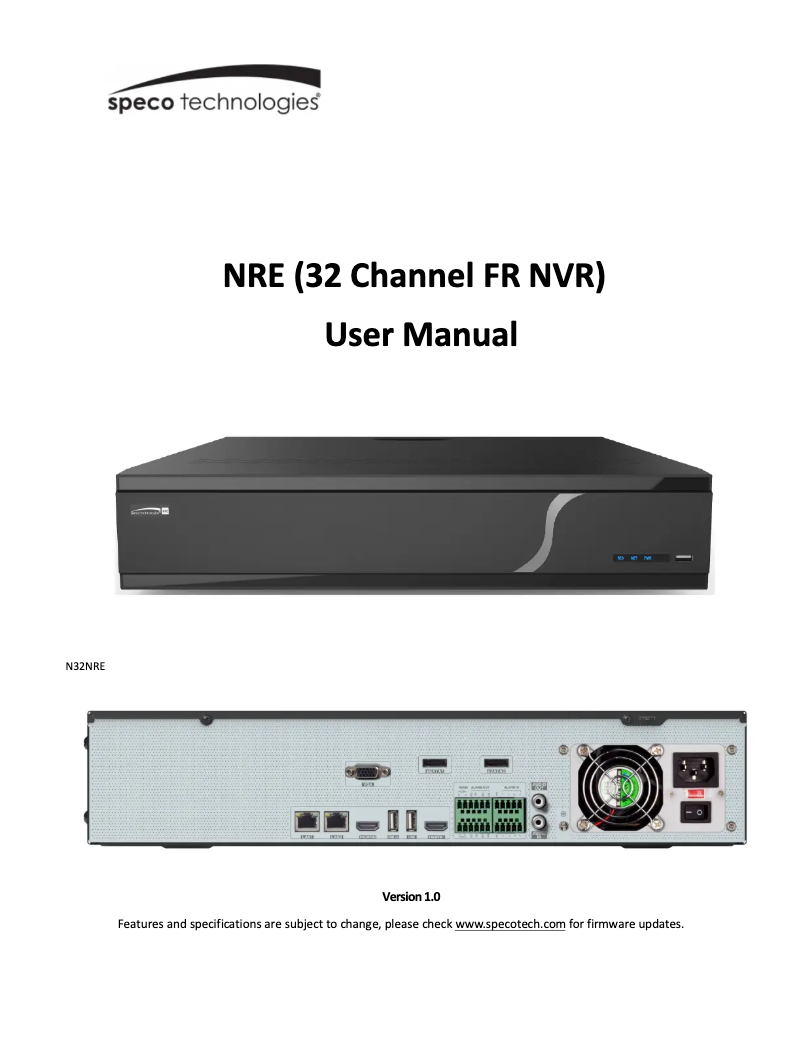 Page 1 de la notice Manuel utilisateur Speco Technologies N32WNRE