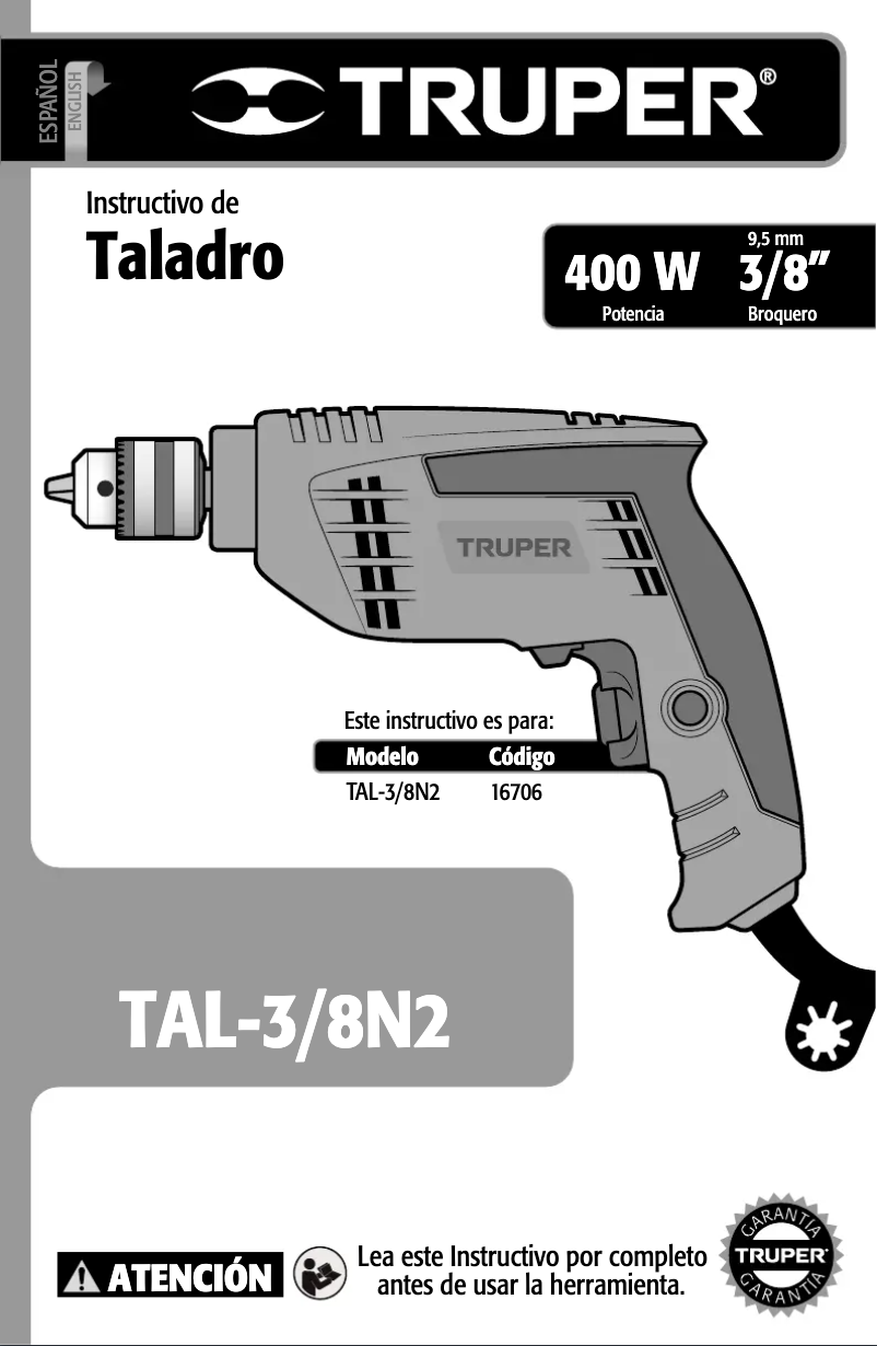 Page 1 de la notice Manuel utilisateur Truper TAL-3/8N2