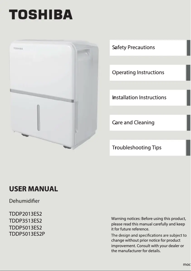 Page n°1 - Manuel utilisateur Toshiba TDDP5013ES2