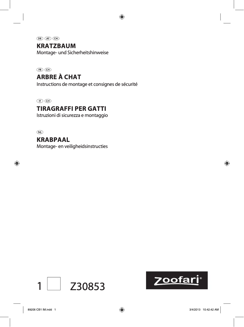 Page 1 de la notice Manuel utilisateur Zoofari IAN 089206