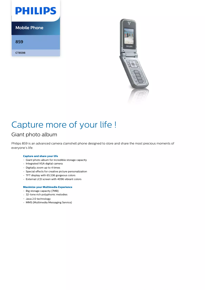 Page 1 de la notice Fiche technique Philips Xenium CT9A9WSLV