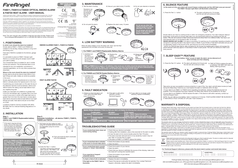 Page 1 de la notice Manuel utilisateur FireAngel FA6620-R