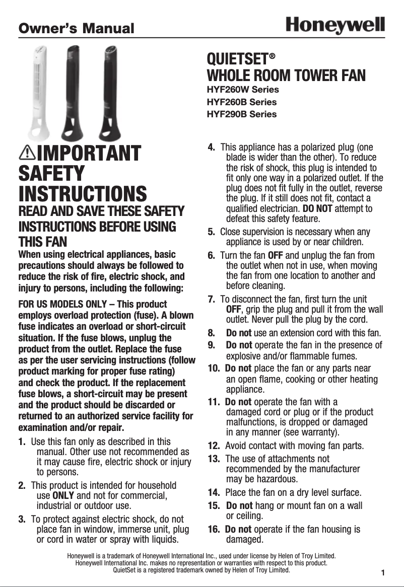 Image de la première page du manuel de l'appareil HYF260