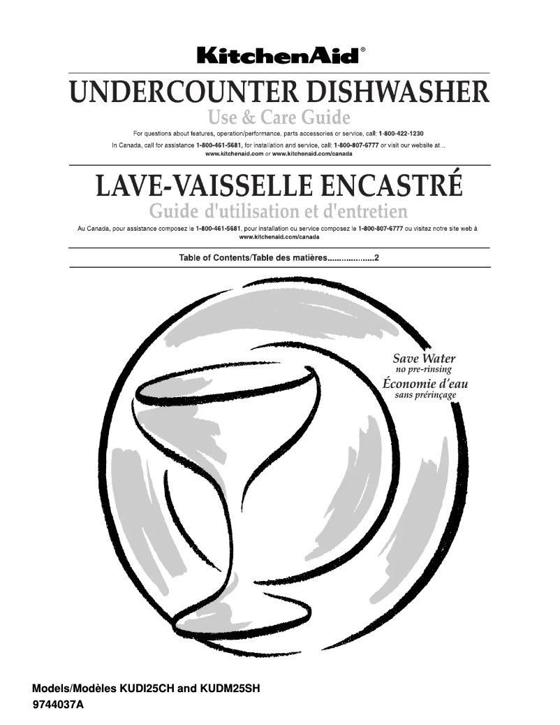 Page 1 de la notice Manuel utilisateur KitchenAid KUDI25CHBL1