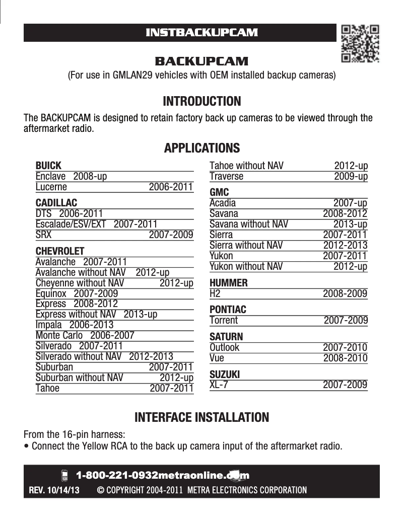 Image de la première page du manuel de l'appareil BACKUPCAM